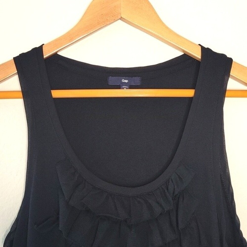 GAP Black Casual Cotton Modal Tank Top size M Ruffles Fun Everyday - Picture 2 of 12